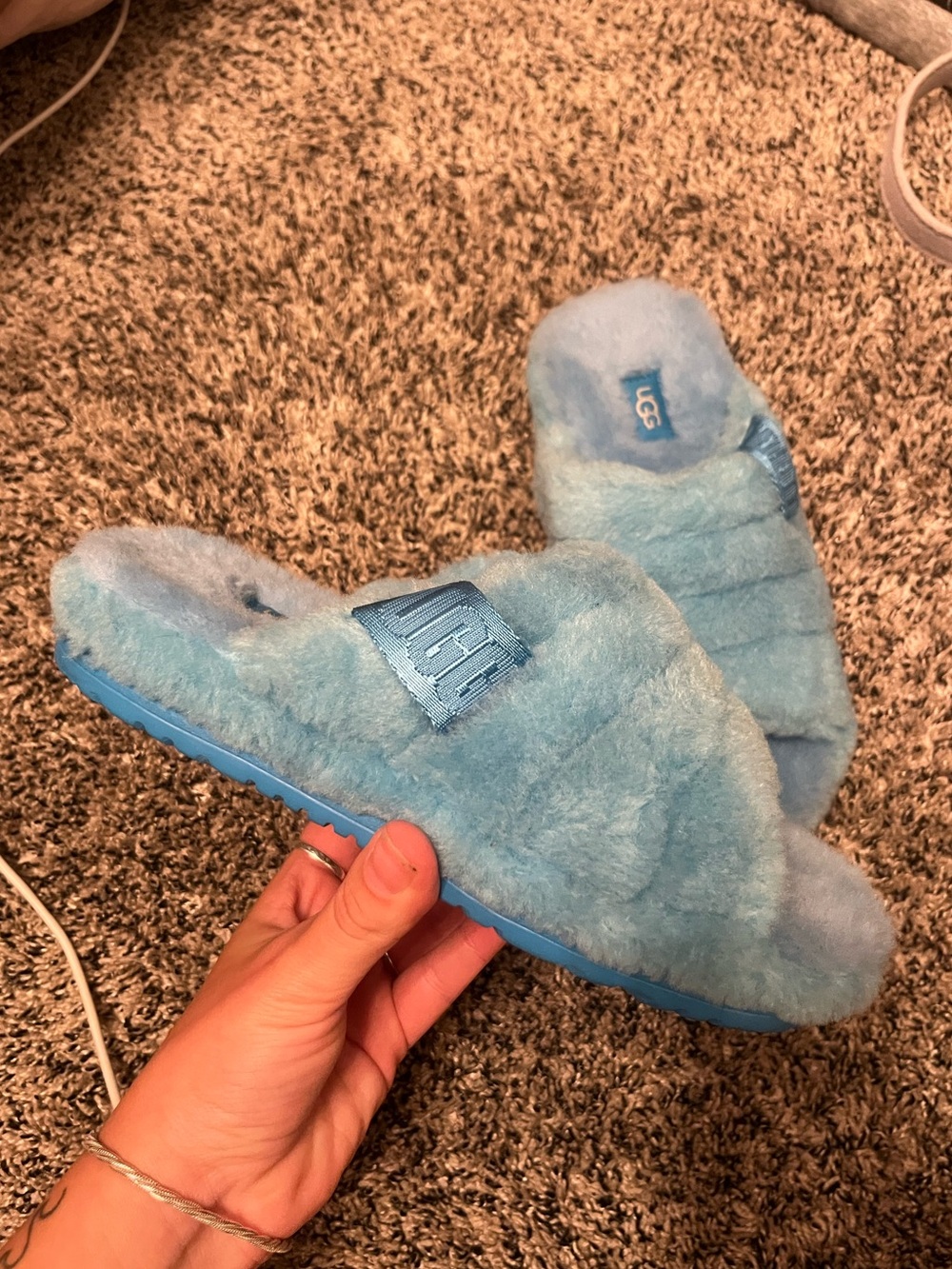 UGG Blue Fuzzy Slide Slippers
